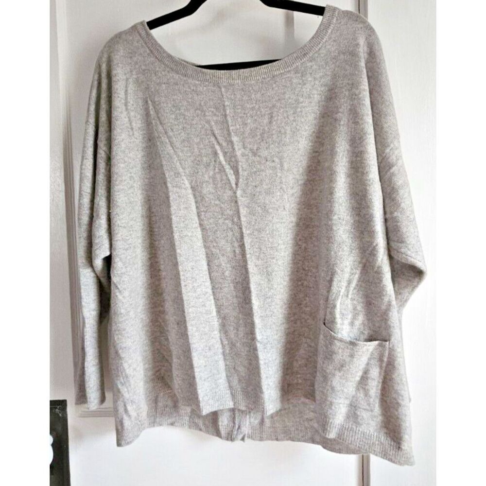 NM NEIMAN MARCUS CASHMERE grey jumper colorful buttons back sweater boat neck XL